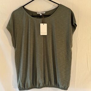 Green Envelope Olive Slub Cap-Sleeve Top